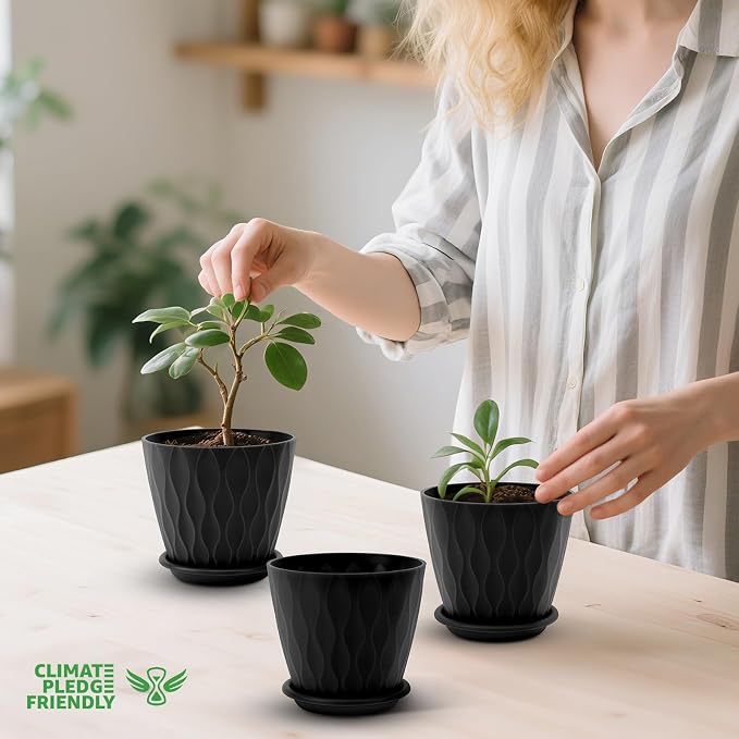 4 inch Plant Pots, 5 Pack Flower Pots Outdoor Indoor, Planters - Image 4