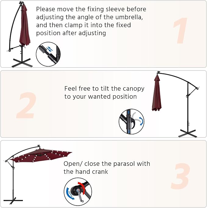 Yaheetech 10FT Solar Offset Umbrella - Image 7