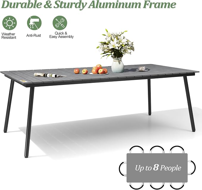 83" Patio Outdoor Dining Table for 6-8, Weather-Resistant Aluminum Frame - Image 6