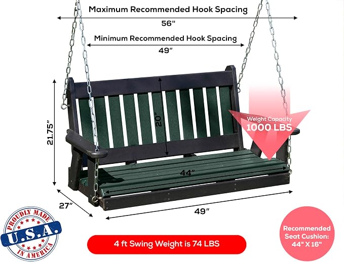 Poly Lumber Wood 4FT Mission Porch Swing Amish Craftsmandship Made in USA HDPE - Image 2