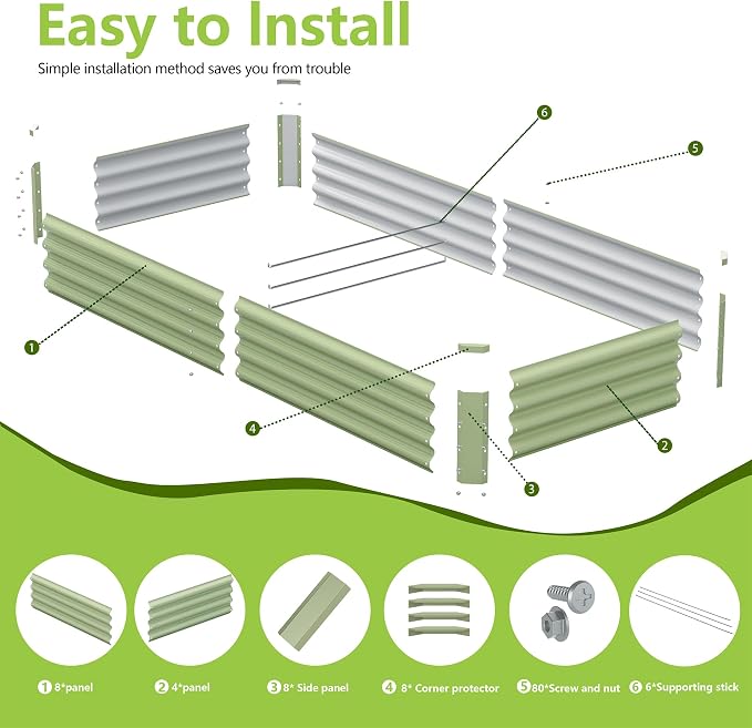 2PCS 8x2x1FT Galvanized Raised Garden Bed, Galvanized Planter Raised Garden - Image 3