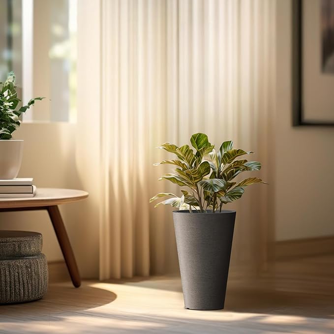 Kante Tall Round Planter Set of 2, 13 Inch Tall Decorative Planter Pots - Image 3