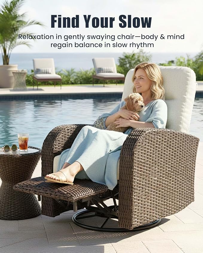 Outdoor Swivel Recliner Chair Set of 2, All-Weather Wicker Reclining Patio Chair - Image 3