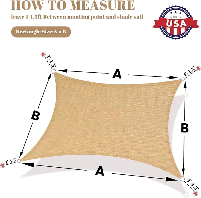 SUNLAX Custom Size 8' x 19' Sand Sun Shade Sail Canopy Commercial Rectangle - Image 2