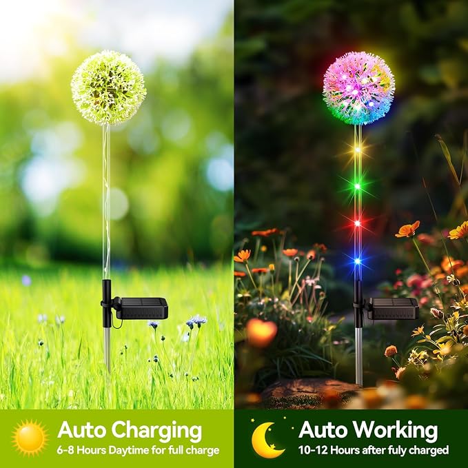 Solar Garden Lights Outdoor Decor: 4 Pack Dandelion Solar Flower Lights - Image 3