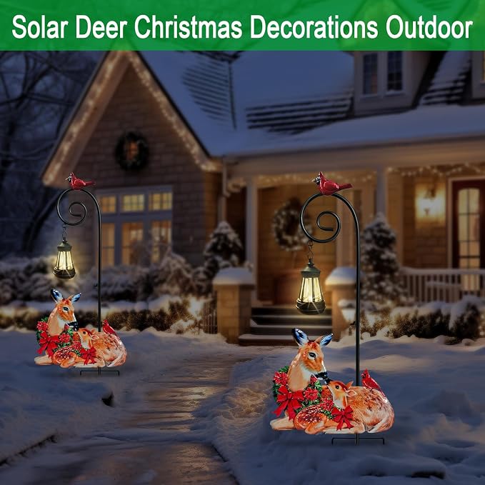 Deer Metal Garden Stake with Solar Lantern, Christmas Decorations Outdoor - Image 4