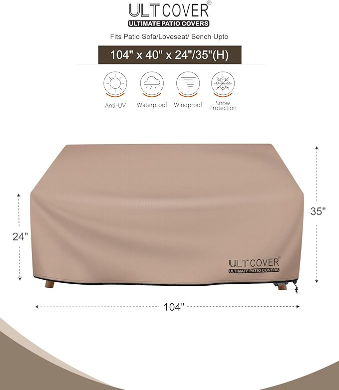 ULTCOVER Waterproof Outdoor Deep Seat Sofa Bench Cover 104W x 40D x 35H inch - Image 2