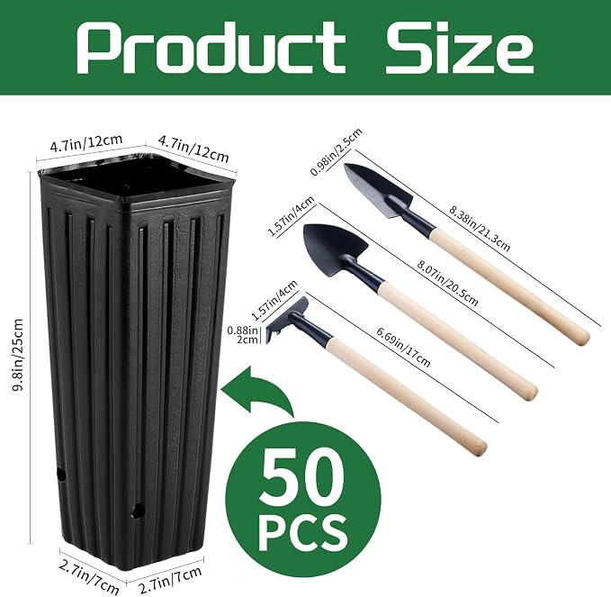 50 Pcs Plastic Deep Nursery Treepots, 9.8" Tall Nursery Tree Pots, Flower Plant - Image 2