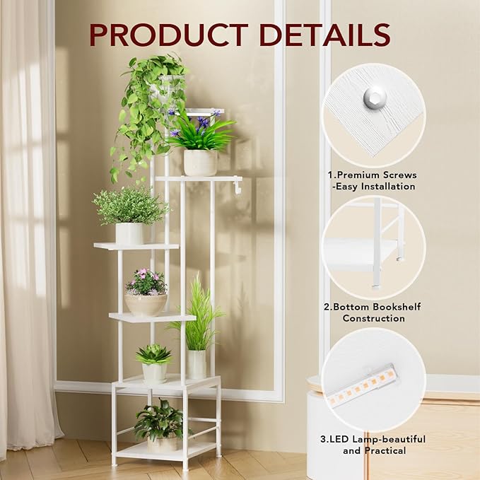 Plant Stand Indoor with Grow Light, 6-Tiered Tall Plant Stand Indoor, Metal - Image 4