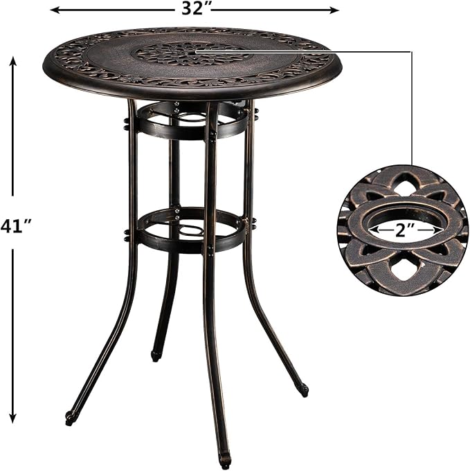 VINGLI 3 Piece Outdoor Patio Bar Set, Cast Aluminum Outdoor Swivel Bar Stools - Image 7