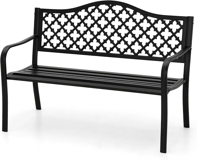 MFSTUDIO 50" Black Outdoor Metal Garden Bench, Cast Iron Frame Patio Furniture by MFSTUDIO