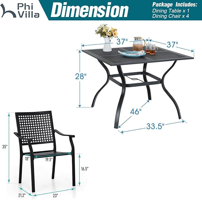PHI VILLA 5 Pieces Outdoor Dining Set - Image 9