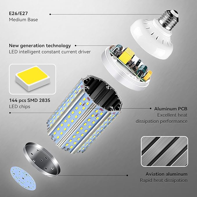 2-Pack 200W Equivalent LED Corn Light Bulb 3000 Lumen 6500K Cool White Daylight - Image 4