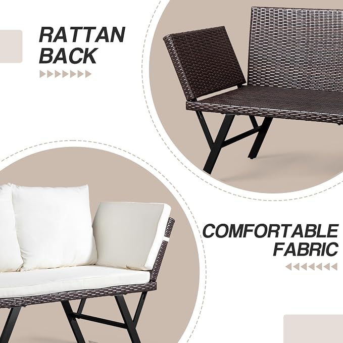 Outvita Outdoor Convertible Couch Sofa Bed, Woven Rattan Patio Furniture Daybed - Image 5
