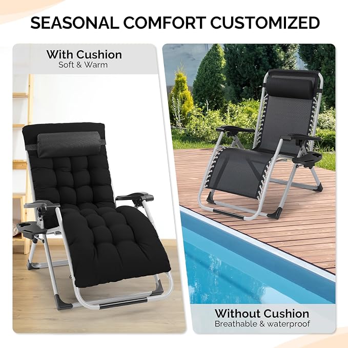 VINGLI 29" Padded Zero Gravity Chair, Lounge Chair - Image 7
