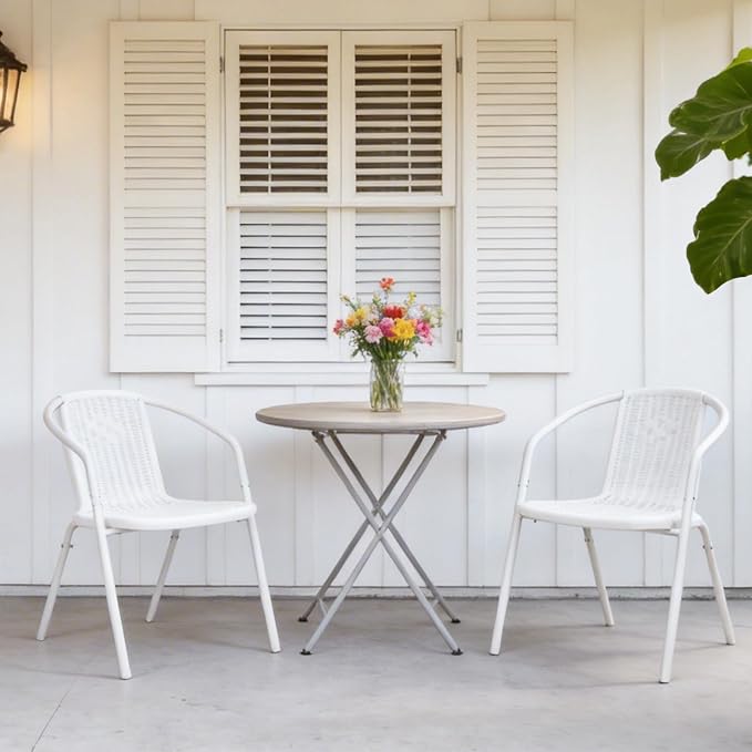 VINGLI PE Rattan Outdoor Dining Chairs Set of 2, Plastic Stackable Patio Chairs - Image 7