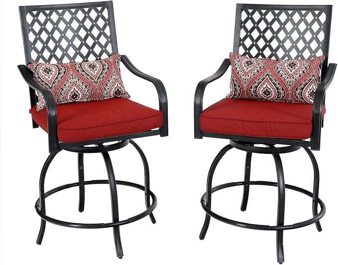 PHI VILLA Outdoor Swivel Bar Stools Set of 2, Counter Height Patio Chairs by PHIVILLAThepioneerofcomfortablehouseholdsupplies