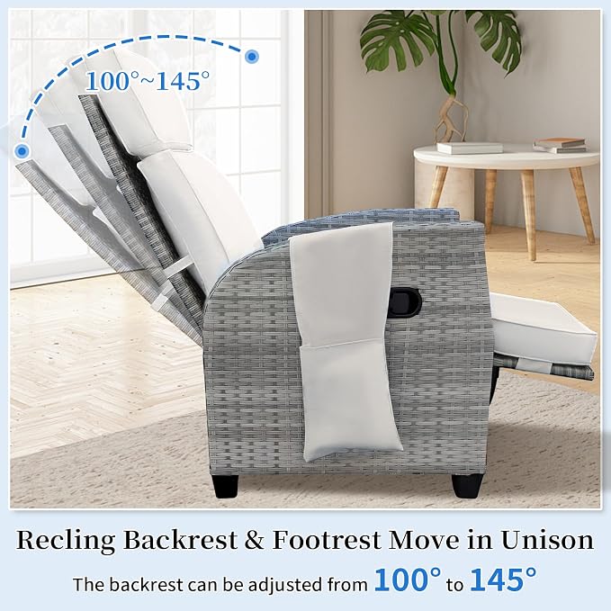 Outdoor Wicker Recliner Chair, 145° Patio Lounge Chair - Image 3