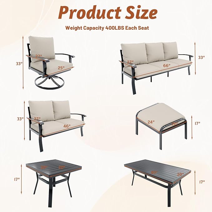 HOMREST Metal Outdoor Ottoman, 3-Piece Aluminum Footstool w/Removable Cushion - Image 2
