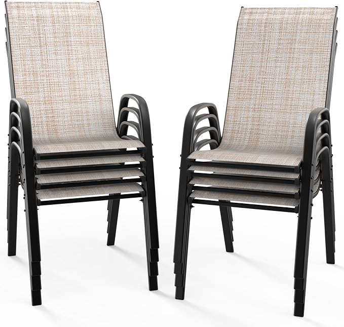 VINGLI Patio Chairs Set of 8 – Stackable Outdoor Dining Chairs by VINGLI