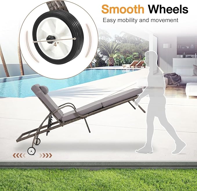 HOMREST Pool Lounge Chairs Set of 3, Outdoor Wicker Chaise Lounge Chair - Image 5