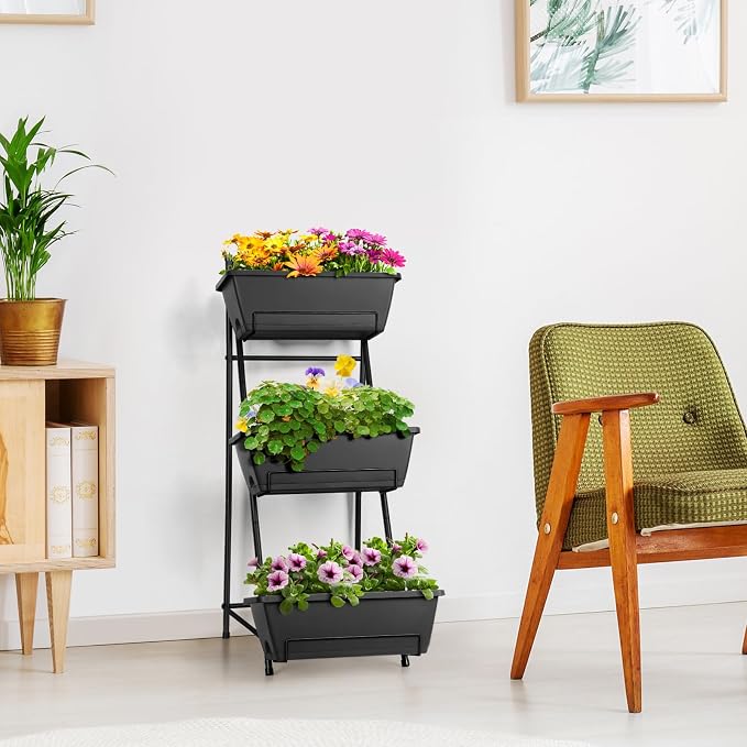 3 Tier Vertical Garden Planter Small Raised Garden Bed Freestanding Plastic - Image 3
