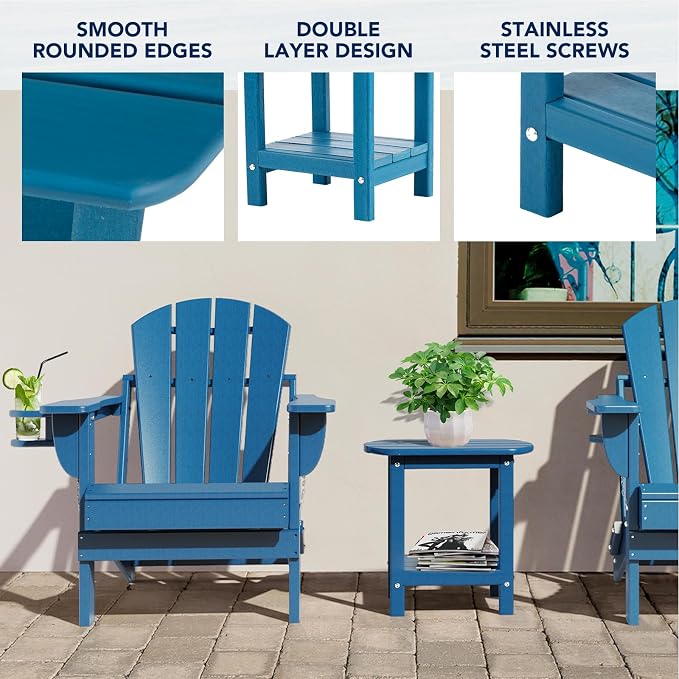 nalone Adirondack Side Table 16.5" Outdoor Side Table HDPE Plastic Double - Image 4