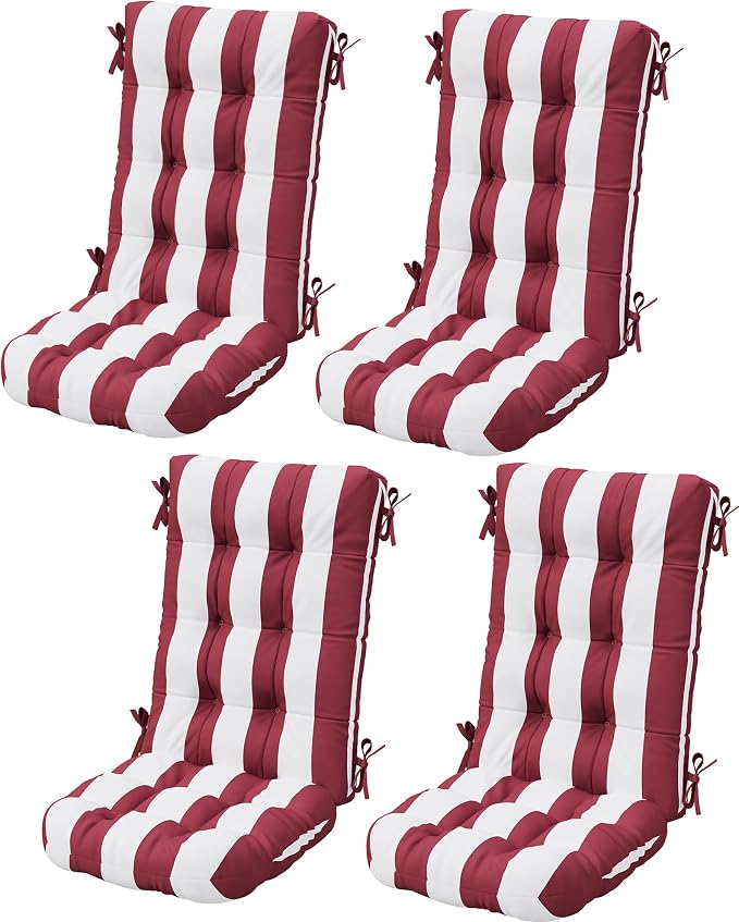 SERWALL HDPE Outdoor Rocking Chair Cushion Set of 4, Memory Foam Cushion Red by SERWALL