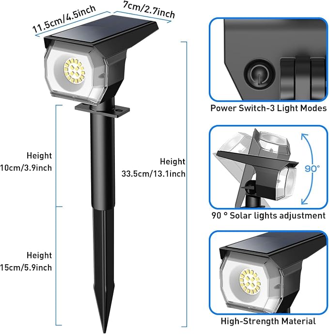 EIUIO Solar Outdoor Lights, 3 Lighting Modes Solar Spot Lights Outdoor - Image 6
