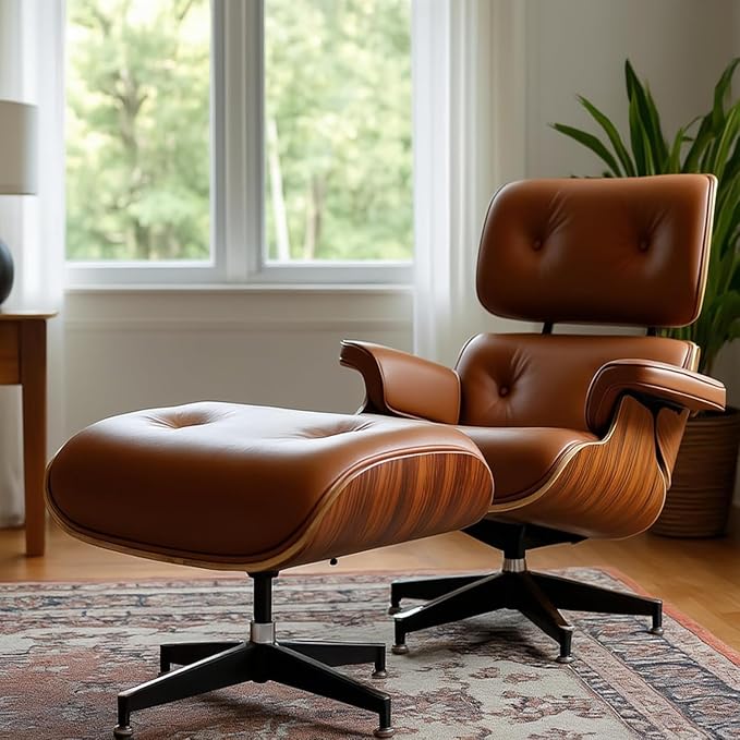 Top Grain Leather, Mid Century Chaise Lounge Chair and Ottoman, Modern Chair - Image 2