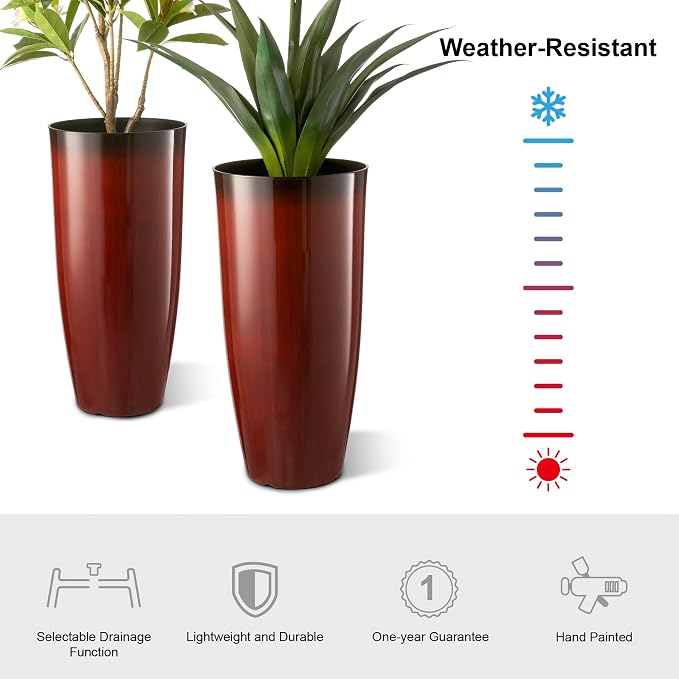 Glitzhome 30" H Oversized Tall Planter, Gradient Red Faux Ceramic Finish - Image 4