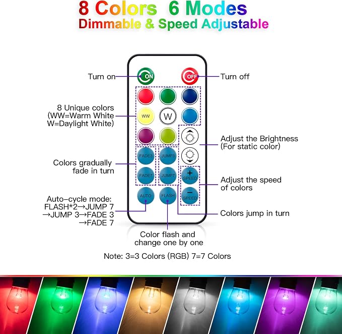 Mlambert 48FT Outdoor Patio Lights, 6 Lighting Modes RGB Cafe String Lights - Image 4