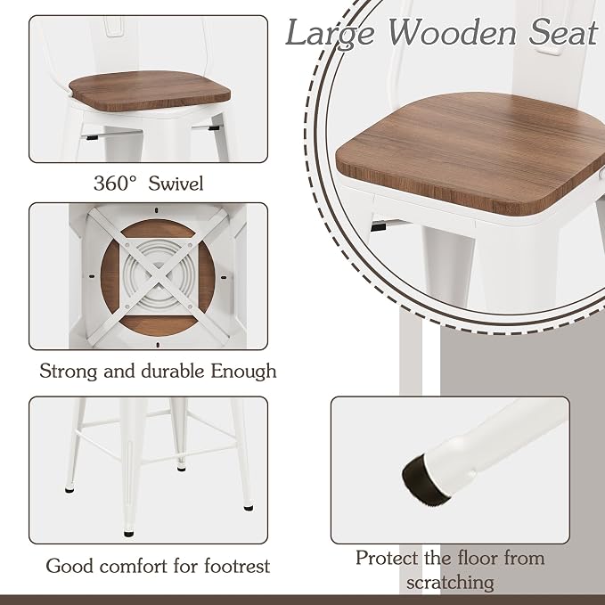 Alunaune 30" Swivel Metal Bar Stools Set of 4 High Back Counter Height - Image 7