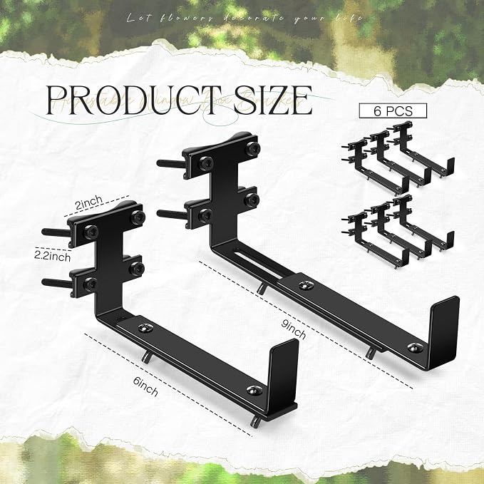 6 Pcs Window Box Brackets Adjustable Planter Box Brackets Heavy Duty Deck - Image 2