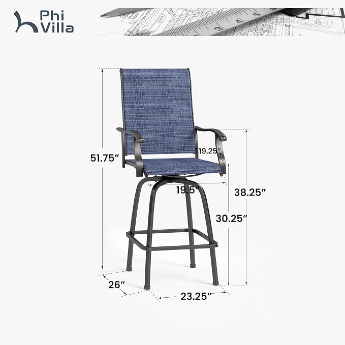 PHI VILLA Outdoor Swivel Bar Stools Set of 2, High Top Bar Chairs - Image 2