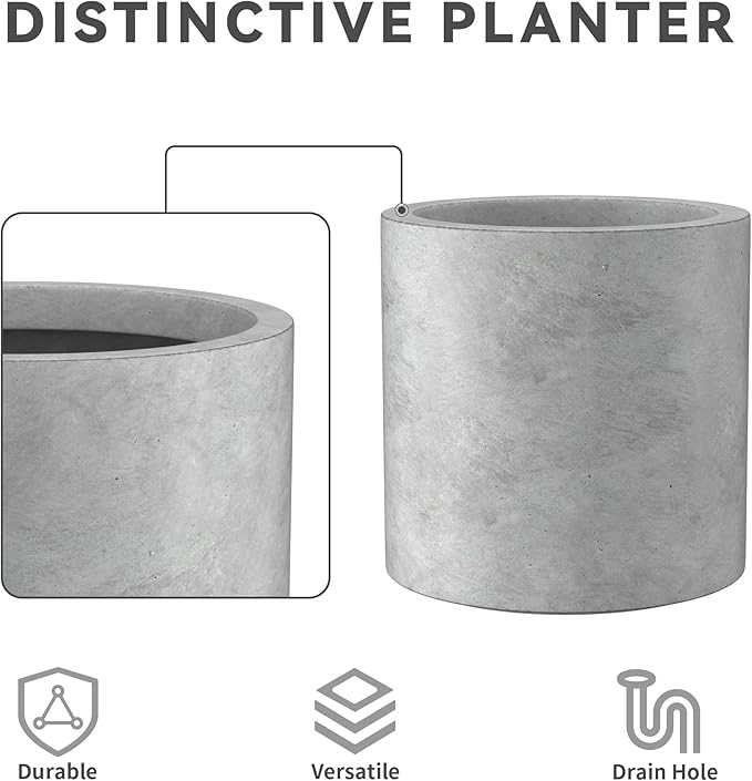Kante 15.7" Dia Round Concrete Planter, Modern Style Large Cylindrical Plant Pot - Image 7