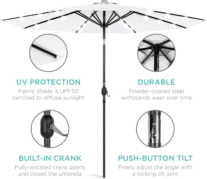 Best Choice Products 10ft Solar Polyester LED Lighted Patio Umbrella w/Tilt - Image 5