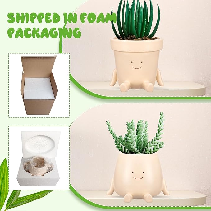 Domensi 2 Pcs Swing Hanging Planter Cute Smile Flower Face Pot Indoor Outdoor - Image 4
