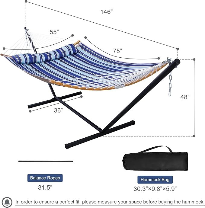 12 Ft Hammock with Stand for Outside, 2 Person Hammock Freestanding with Curved - Image 6