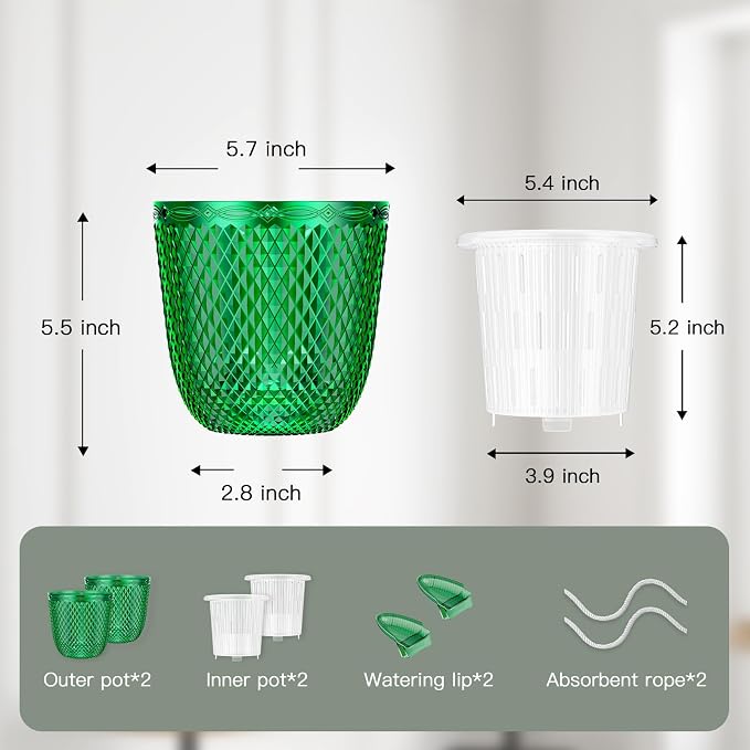 QCQHDU 2 Pack Self Watering Pots, 5.7 Inch Flower Pots - Image 6
