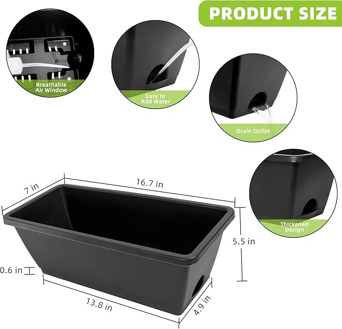 Window Box Planter, 12 Pack Plastic Vegetable Flower Planters Boxes 17 Inches - Image 4