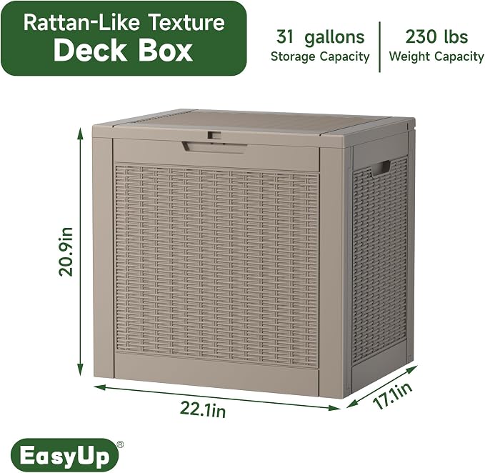 EasyUp 31 Gallon Outdoor Storage Box, Resin Waterproof UV-Resistant Deck Box - Image 2