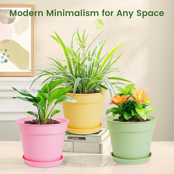 20 Pack 6 Inch Plant Pots with Drainage and Saucers, Stackable Nursery Planters - Image 6