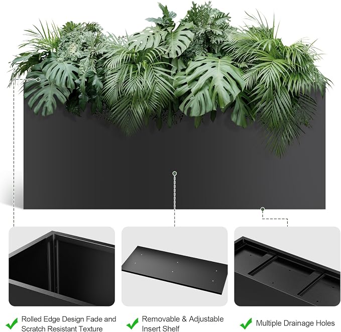Metal Large Planter Box 15" W x 38" L x 16.25" H, Heavy Duty Tall Rectangle - Image 3