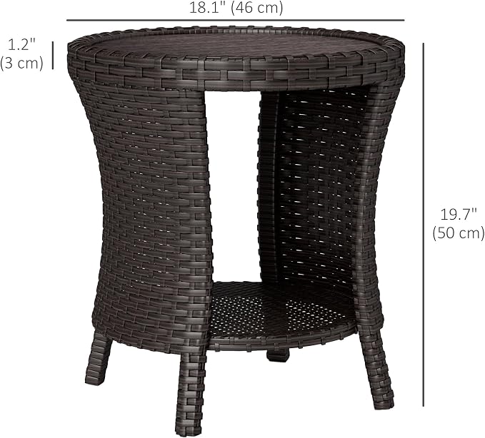 Outsunny 18" Outdoor Wicker Coffee Table, 2-Tier Patio Side Table - Image 3