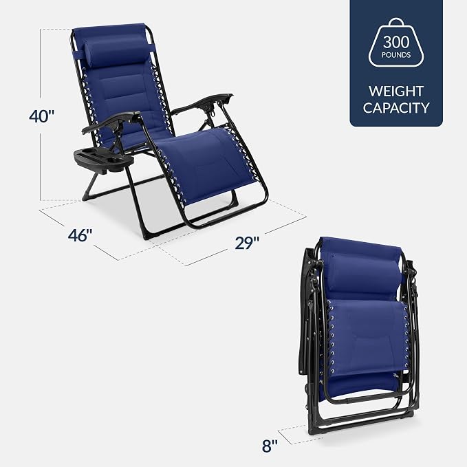 Best Choice Products Oversized Padded Zero Gravity Chair, Folding Outdoor Patio - Image 2