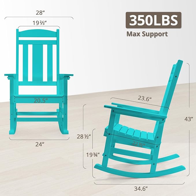 LUE BONA Outdoor Rocking Chairs Set of 2, HDPS Porch Rocker - Image 2