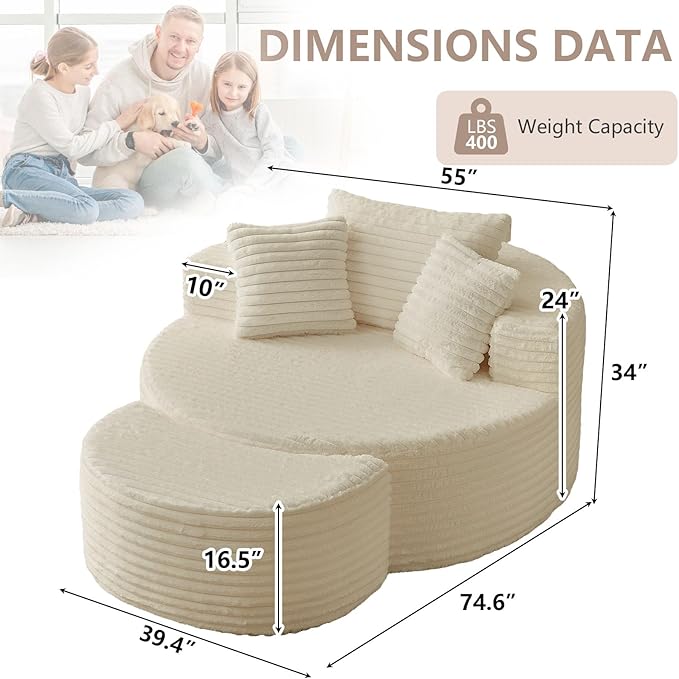 74.6" Oversized Round Chaise Lounge Chair - Image 2