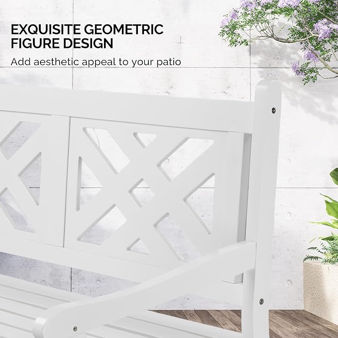 VINGLI 50" Outdoor Wood Bench, Weatehr Resistant Wooden Garden Patio Bench - Image 5