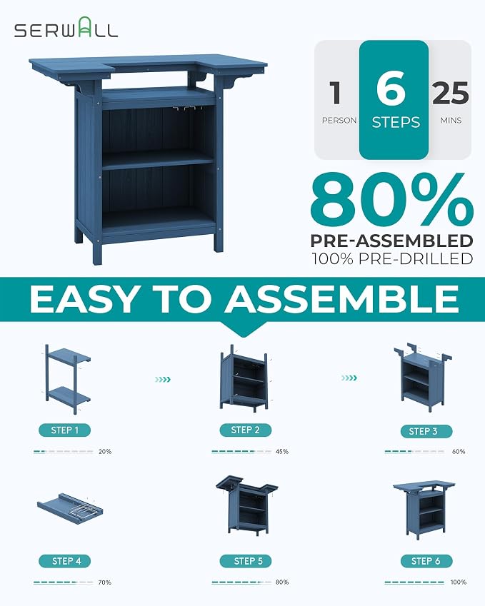 SERWALL Outdoor Bar Table, Patio Bar Cabinet - Image 7